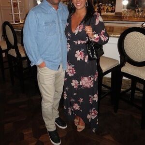 Cotton Candy LA Black and Pink Floral Long Sleeve Wrap Dress, Size S